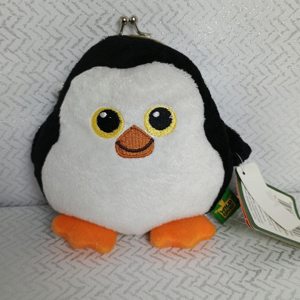 Wild Republic Penguin Plush Clasp Coin Purse 6"Wallet‎ Breakaway Strap Kids